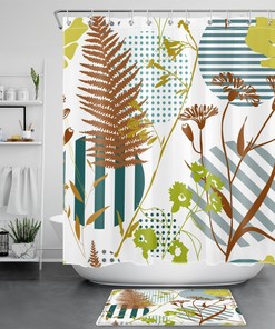 Modern Abstract Shower Curtain with Geometric Plant Design, Perfect for an Artistic Bathroom Look