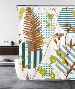Modern Abstract Shower Curtain with Geometric Plant Design, Perfect for an Artistic Bathroom Look