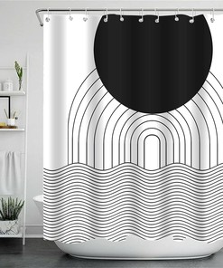 Modern Abstract Shower Curtain with a Retro Aesthetic and Waterproof Fabric 