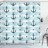 Modern Adventurous Striped Coastline Marine Anchor Shower Curtain - Cloth Fabric Bathroom Decors In Pale Blue