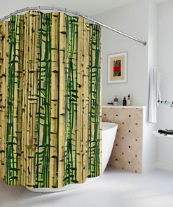 Modern Ai Art Print Of Bamboo Shower Curtain, Perfect For Abstract Bathroom Decor
