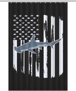 Modern American Flag Hammerhead Shark Funny Waterproof Shower Curtain Resistant Fabric Bathroom Decorations