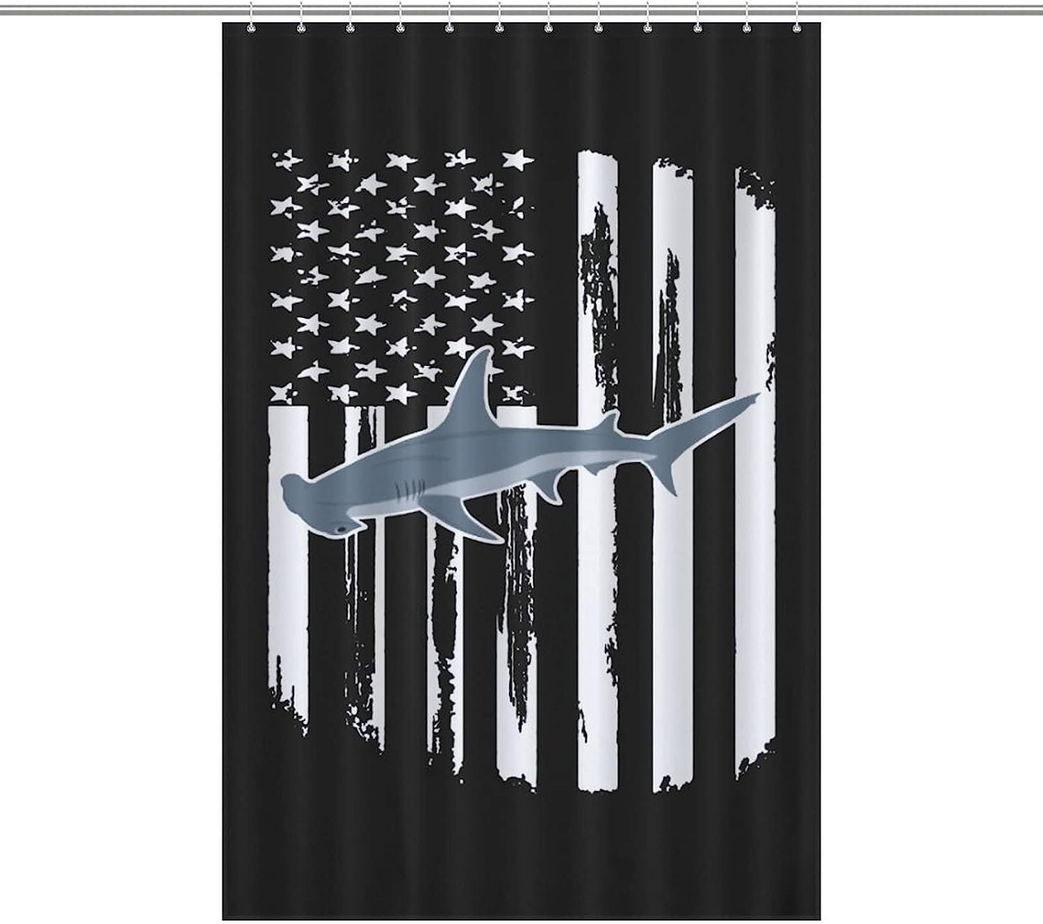 Modern American Flag Hammerhead Shark Funny Waterproof Shower Curtain Resistant Fabric Bathroom Decorations