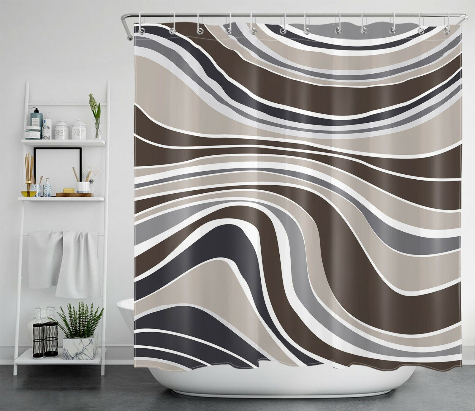 Modern And Abstract Black Geometric Pattern Shower Curtain For Your Bathroom Decor - Image 2