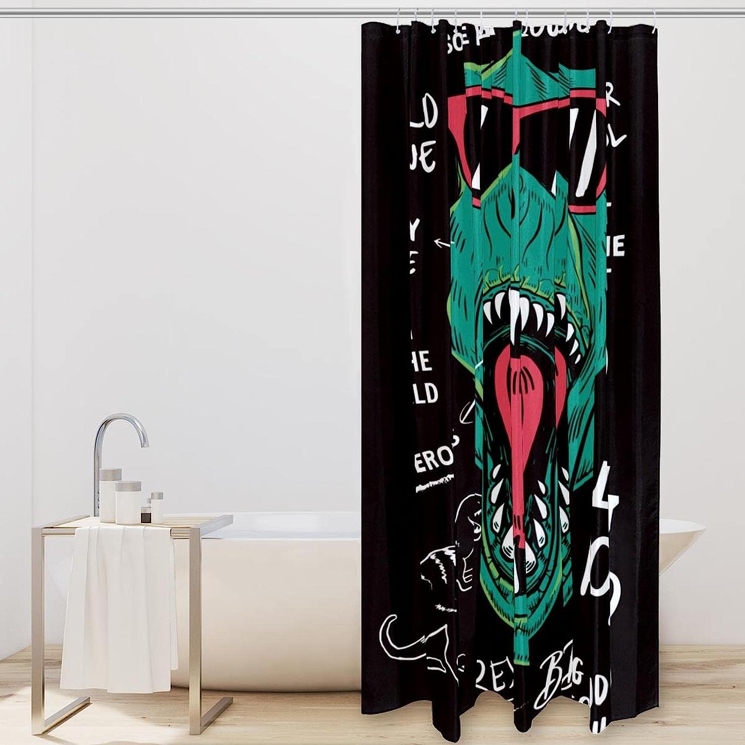 Modern And Chic Dinosaur Shower Curtain With A Unique Design For A Stylish Bathroom Look - Image 2