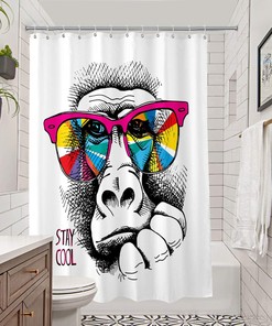 Modern And Cute Fashion Shower Curtain With Gorilla Animal Print And Stay Cool Quote