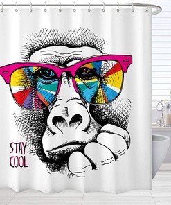 Modern And Cute Fashion Shower Curtain With Gorilla Animal Print And Stay Cool Quote
