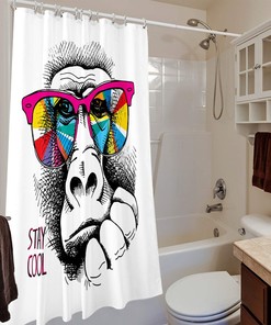Modern And Cute Fashion Shower Curtain With Gorilla Animal Print And Stay Cool Quote