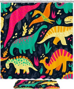 Modern And Quirky Dinosaur Pattern Shower Curtain For A Stylish And Fun Bathroom Look