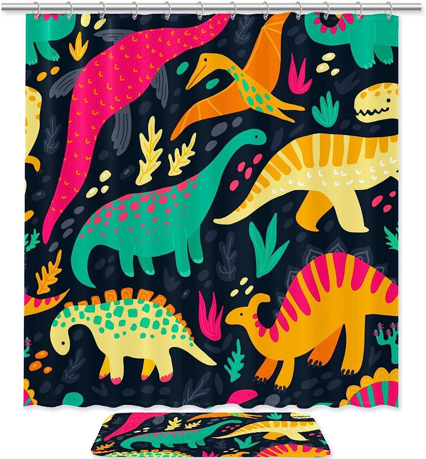 Modern And Quirky Dinosaur Pattern Shower Curtain For A Stylish And Fun Bathroom Look