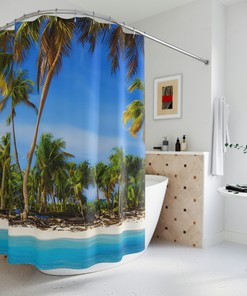 Modern Art Beach Shower Curtain With Sandy Beach Print For A Sleek Bathroom