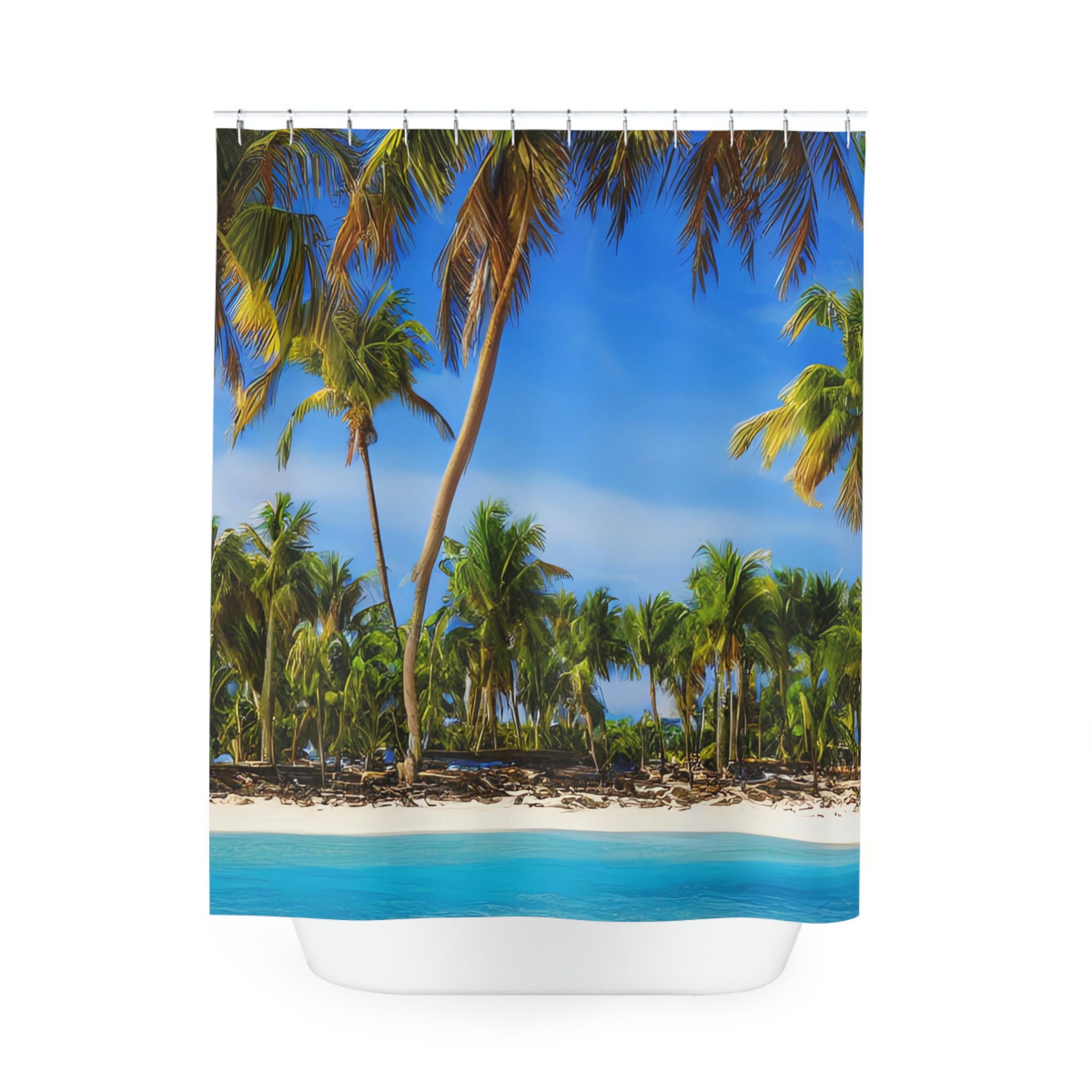 Modern Art Beach Shower Curtain With Sandy Beach Print For A Sleek Bathroom - Image 2