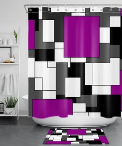 Modern Art Dark Purple Geometric Pattern Shower Curtain For Bathroom Decor