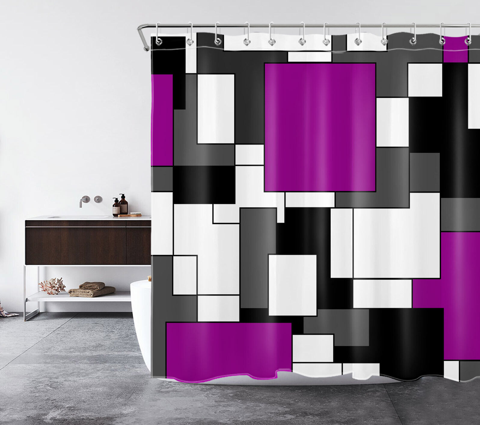 Modern Art Dark Purple Geometric Pattern Shower Curtain For Bathroom Decor - Image 2
