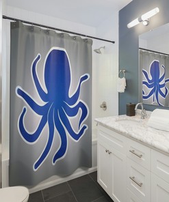 Modern Art Octopus Shower Curtain for Contemporary Bathroom Decor.