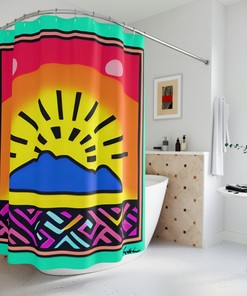 Modern Art Print Boho Sunrise Shower Curtain, Sunshine And Joyful Design For The Bathroom
