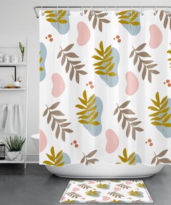 Modern Art Shower Curtain with Natural Botanical Trees and Leaves for a Fashionable Bathroom Look