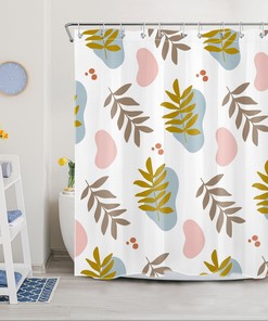 Modern Art Shower Curtain with Natural Botanical Trees and Leaves for a Fashionable Bathroom Look