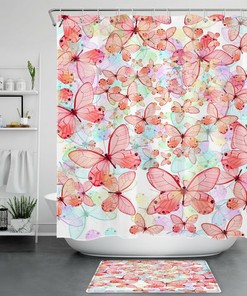 Modern Art Waterproof Butterfly Shower Curtain in Spring Colors
