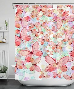 Modern Art Waterproof Butterfly Shower Curtain in Spring Colors