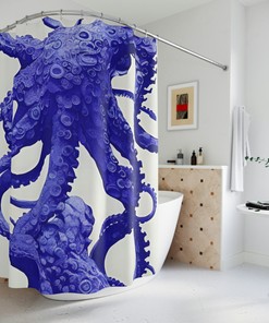 Modern Bathroom Dcor with Outer Space Purple Octopus Shower Curtain Print