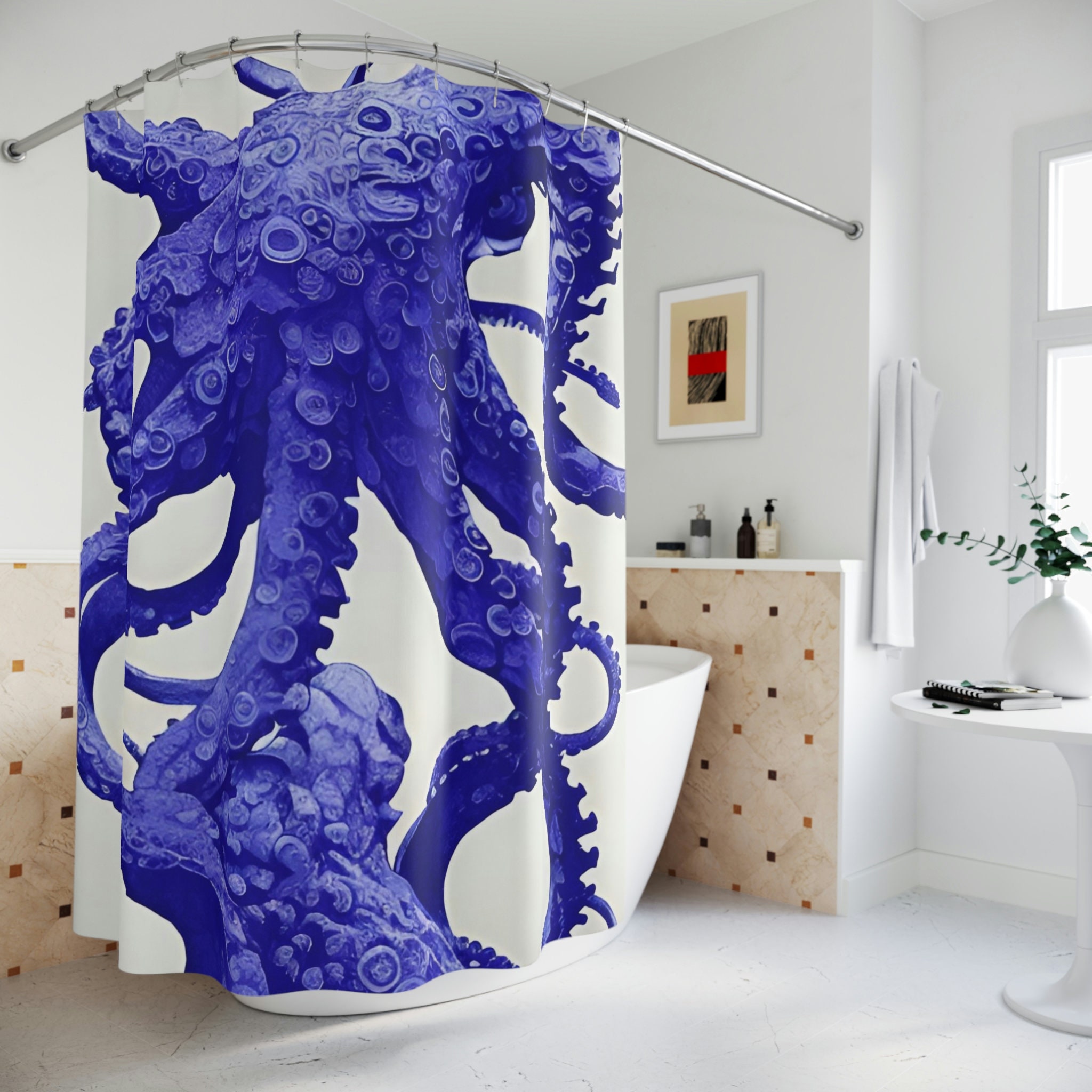 Modern Bathroom Dcor with Outer Space Purple Octopus Shower Curtain Print