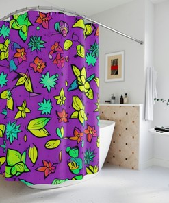 Modern Bathroom Decor Botanical Shower Curtain, Abstract Art with Succulent AI Art Print