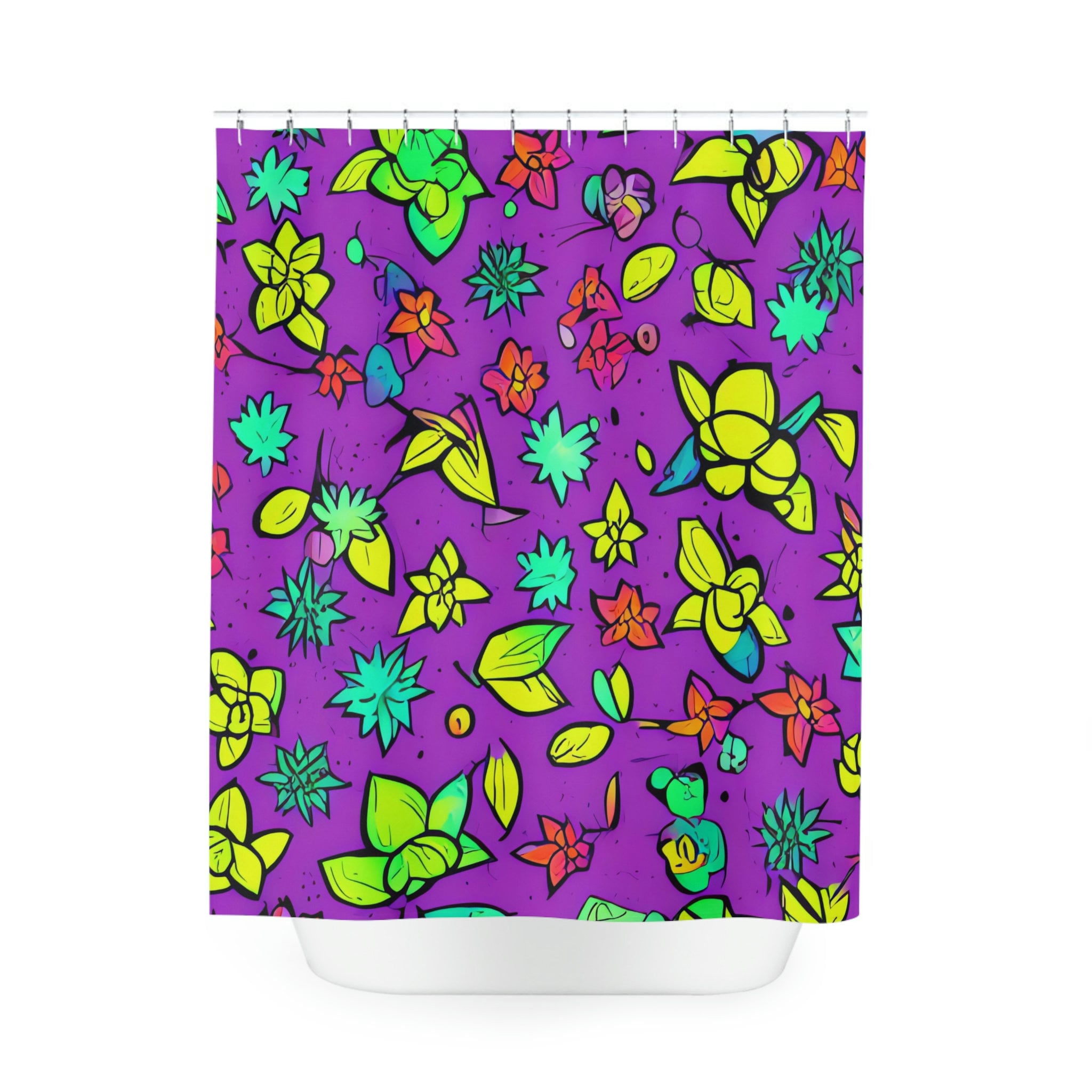 Modern Bathroom Decor Botanical Shower Curtain, Abstract Art with Succulent AI Art Print