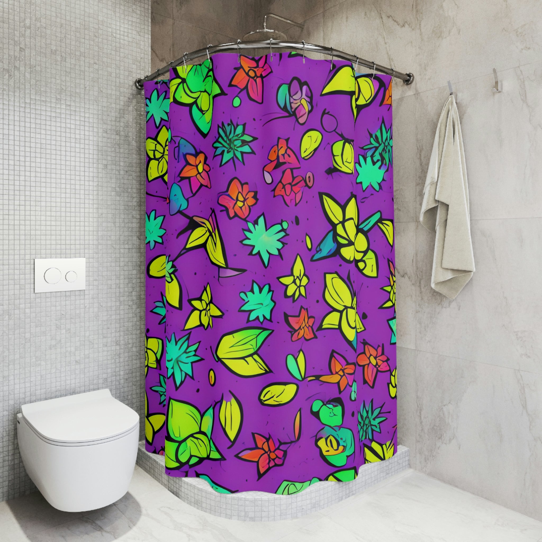 Modern Bathroom Decor Botanical Shower Curtain, Abstract Art with Succulent AI Art Print