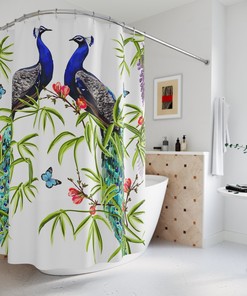 Modern Bathroom Decor Elegant Peacocks Shower Curtain