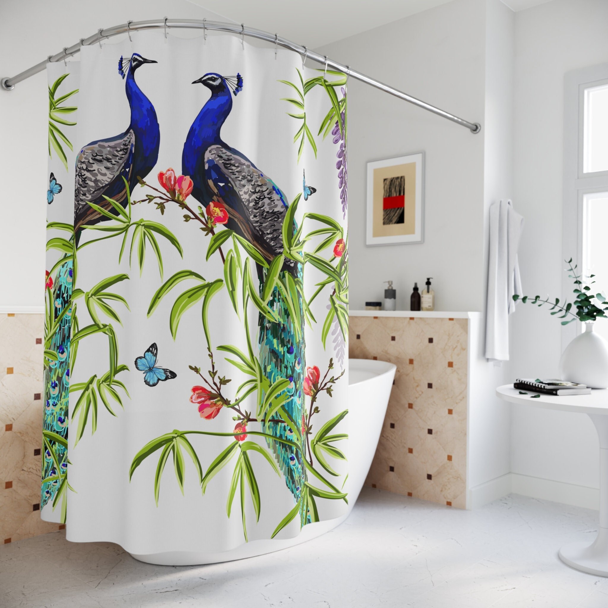 Modern Bathroom Decor Elegant Peacocks Shower Curtain