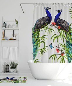 Modern Bathroom Decor Elegant Peacocks Shower Curtain