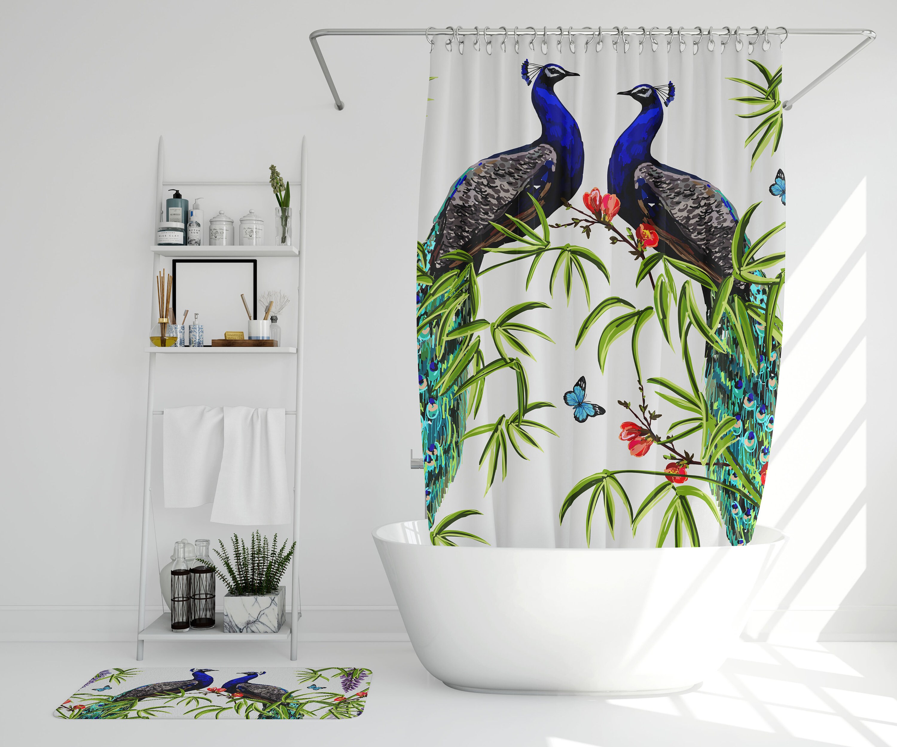 Modern Bathroom Decor Elegant Peacocks Shower Curtain