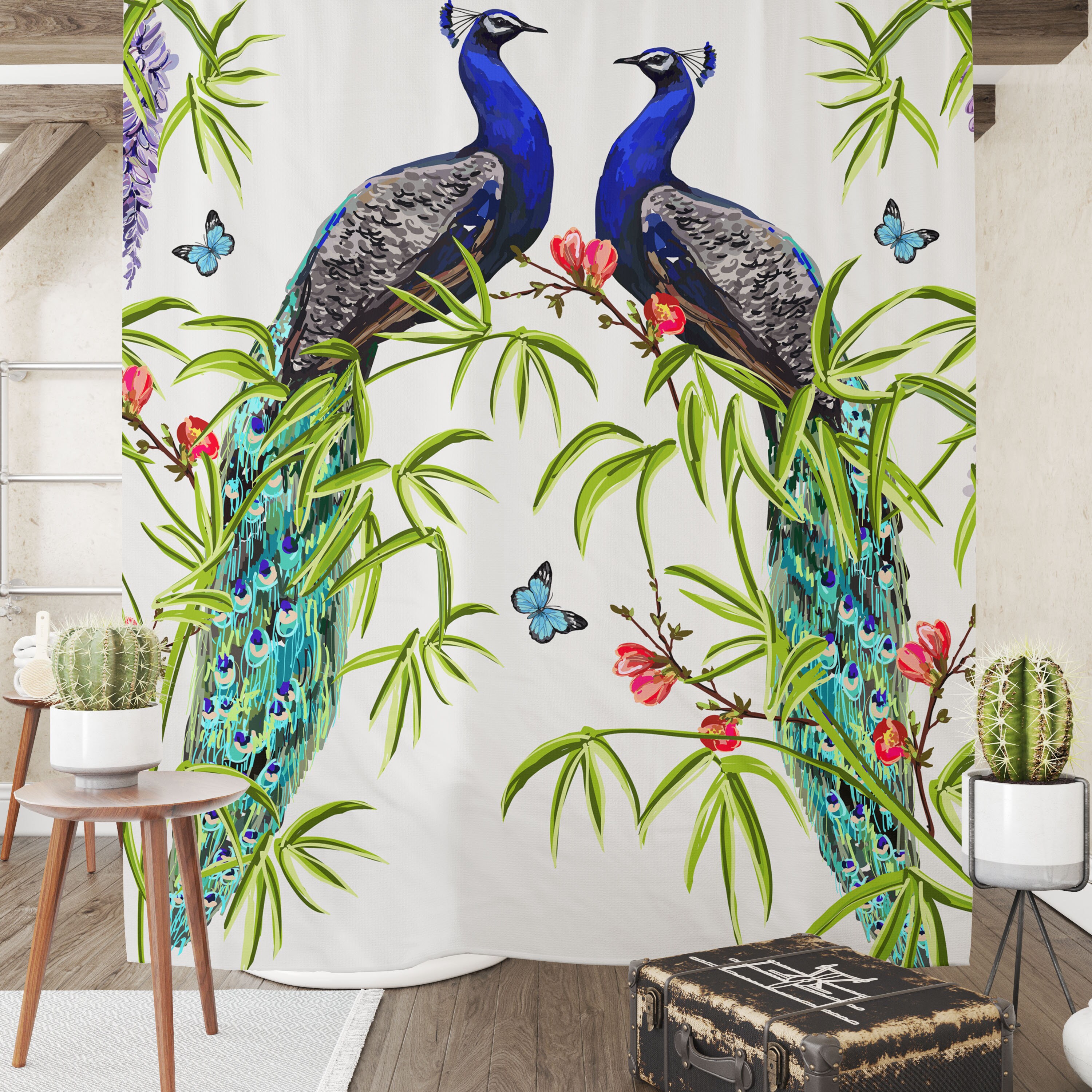 Modern Bathroom Decor Elegant Peacocks Shower Curtain