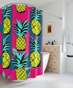 Modern Bathroom Decor With Hawaiian Pineapple Design Shower Curtain