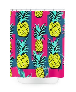 Modern Bathroom Decor With Hawaiian Pineapple Design Shower Curtain