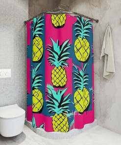 Modern Bathroom Decor With Hawaiian Pineapple Design Shower Curtain