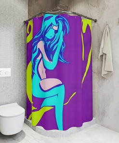 Modern Bathroom Decor with AI Art Design Print on Purple Mermaid Shower Curtain