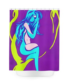 Modern Bathroom Decor with AI Art Design Print on Purple Mermaid Shower Curtain