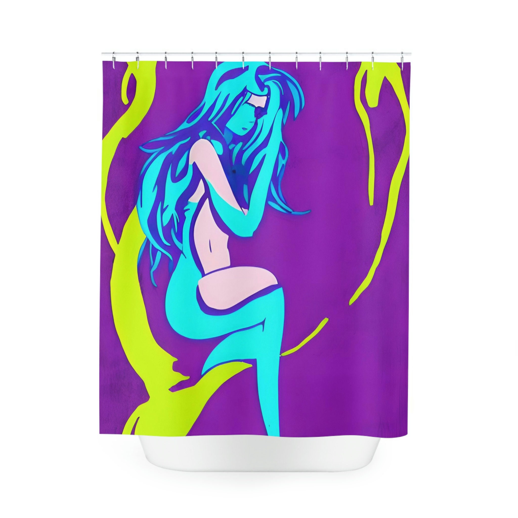 Modern Bathroom Decor with AI Art Design Print on Purple Mermaid Shower Curtain