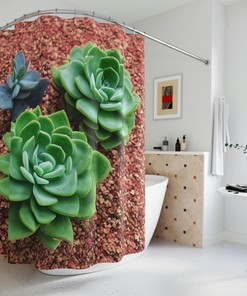Modern Bathroom Decor with Succulent AI Art Print, Abstract Art Botanical Shower Curtain