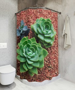 Modern Bathroom Decor with Succulent AI Art Print, Abstract Art Botanical Shower Curtain