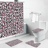 Modern Bathroom Interiors With Pink Black Leopard Pattern Shower Curtain And Accessories