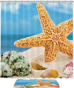 Modern Beach Starfish Seashell Shower Curtain With Ocean Vibes For A Sleek Bathroom