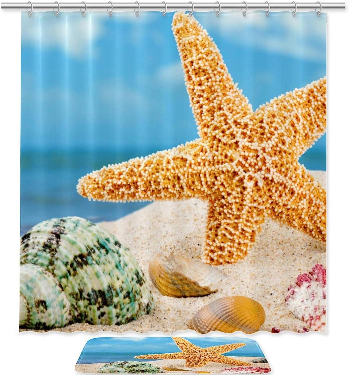 Modern Beach Starfish Seashell Shower Curtain With Ocean Vibes For A Sleek Bathroom