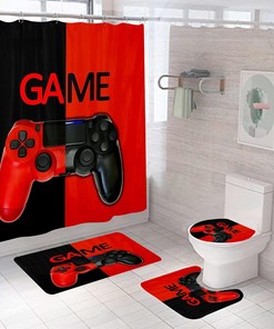 Modern Black and Red Gamepad Shower Curtains Ideas, Waterproof Fabric