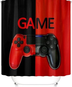 Modern Black and Red Gamepad Shower Curtains Ideas, Waterproof Fabric