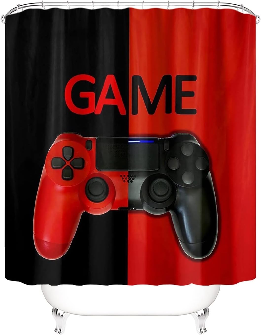 Modern Black and Red Gamepad Shower Curtains Ideas, Waterproof Fabric