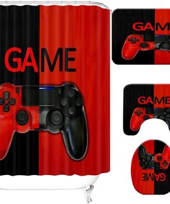 Modern Black and Red Gamepad Shower Curtains Ideas, Waterproof Fabric