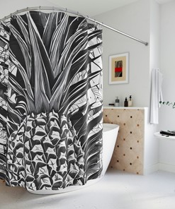 Modern Black and White Hawaiian Pineapple Shower Curtain 